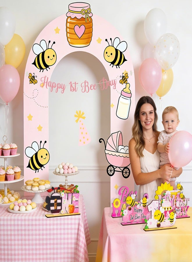 RANERVZ 6pcs Happy 1st Bee Day Wooden Table Centerpieces for First Birthday Party Decorations Pink Bumble Bee Party Table Centerpieces for Girl My 1st Bee Day Baby Shower One Birthday Table Sign Decors - Image 3